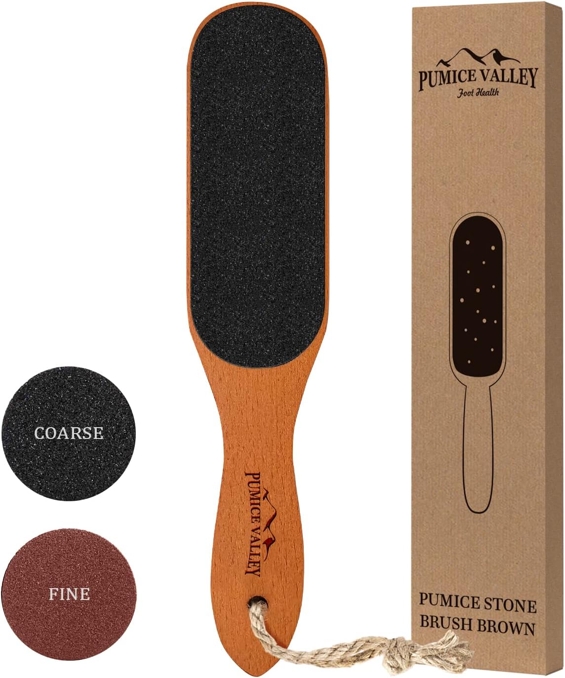 Pumice Stone Foot File - Wooden Pedicure Feet Scrubber with Handle for Callus, Dry, and Dead Skin Removal - Heel Scraper for Feet, Hands, and Body - Foot Filer for Use in Shower | Heel Scraper with Handle for Callus, Dry, and Dead Skin Removal - Feet, Hands, and Body - Foot Filer for Use in Shower
