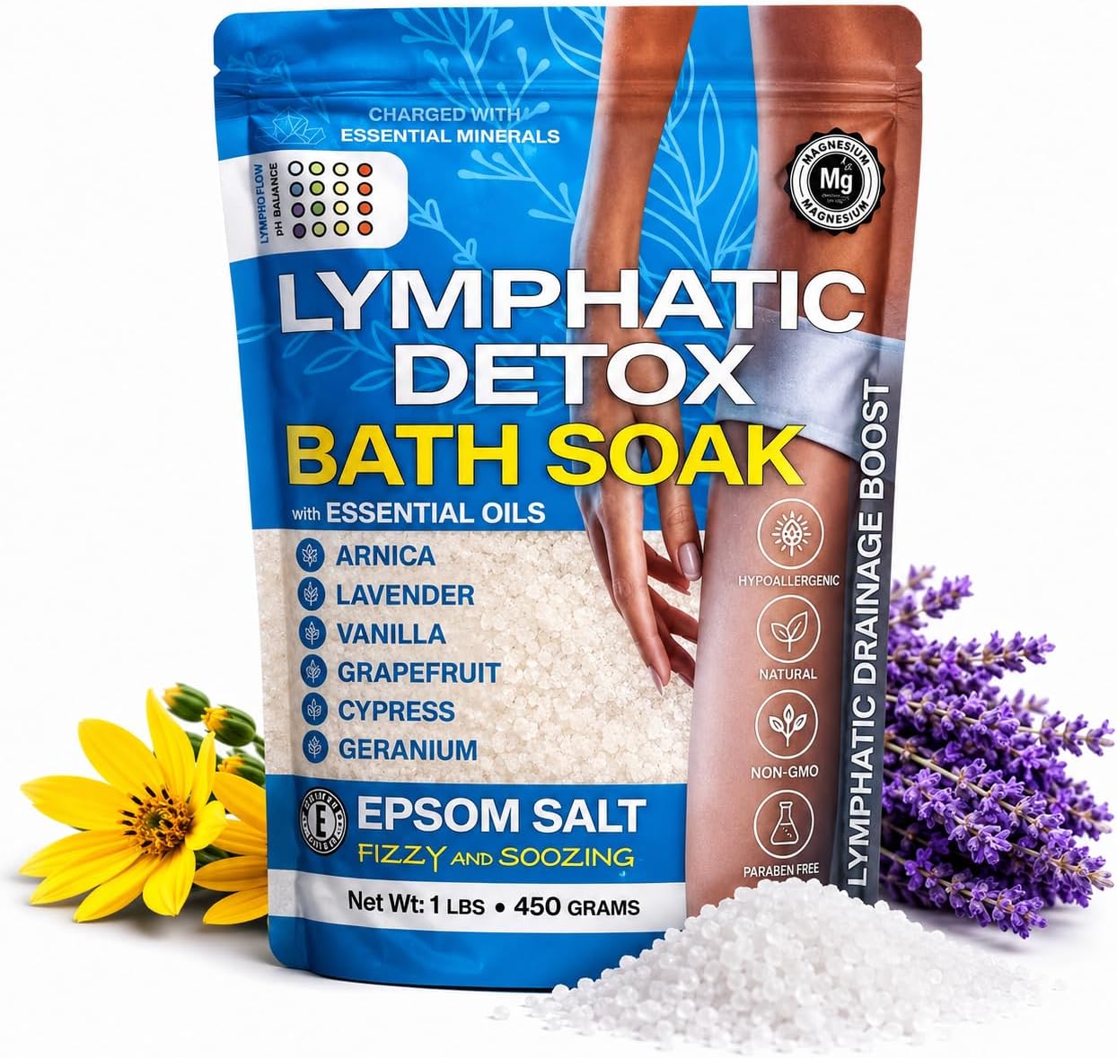 Bruizex Arnica Montana Bath Salts, Epsom Salt Bath Soak with Magnesium, 1lb | Infused with six essential oils; for lymphatic drainage, body detox, foot soaks and post-surgery swelling - Image 9