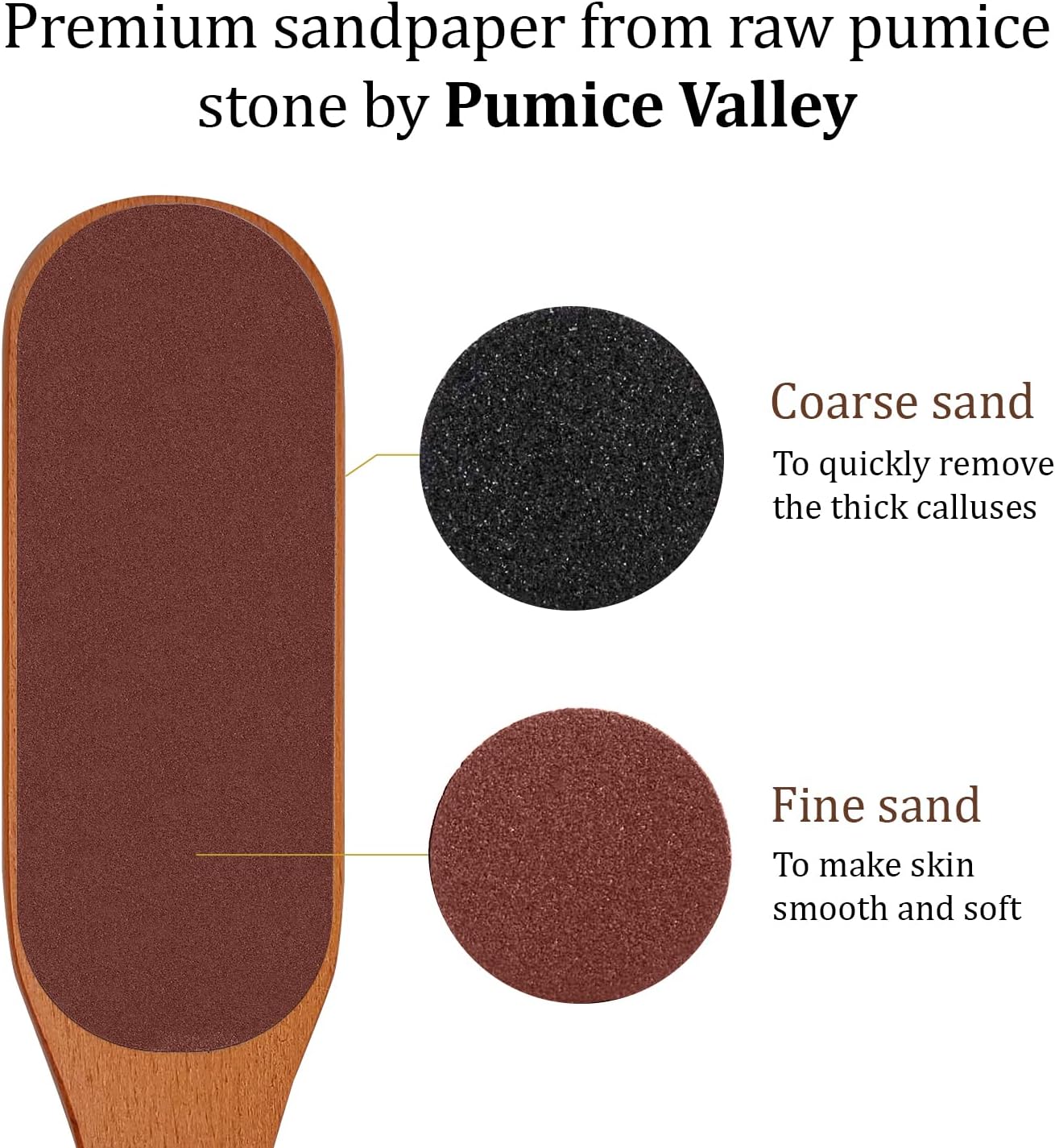 Pumice Stone Foot File - Wooden Pedicure Feet Scrubber with Handle for Callus, Dry, and Dead Skin Removal - Heel Scraper for Feet, Hands, and Body - Foot Filer for Use in Shower | Heel Scraper with Handle for Callus, Dry, and Dead Skin Removal - Feet, Hands, and Body - Foot Filer for Use in Shower - Image 3