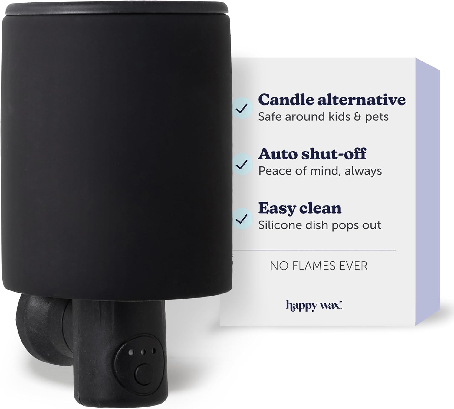 Happy Wax Black Outlet Timer Warmer for Scented Wax - Compact Ceramic Wall Plug in Wax Melt Warmer with Timer - Wax Melter for Home Fragrance with Removable Silicone Dish - Image 2