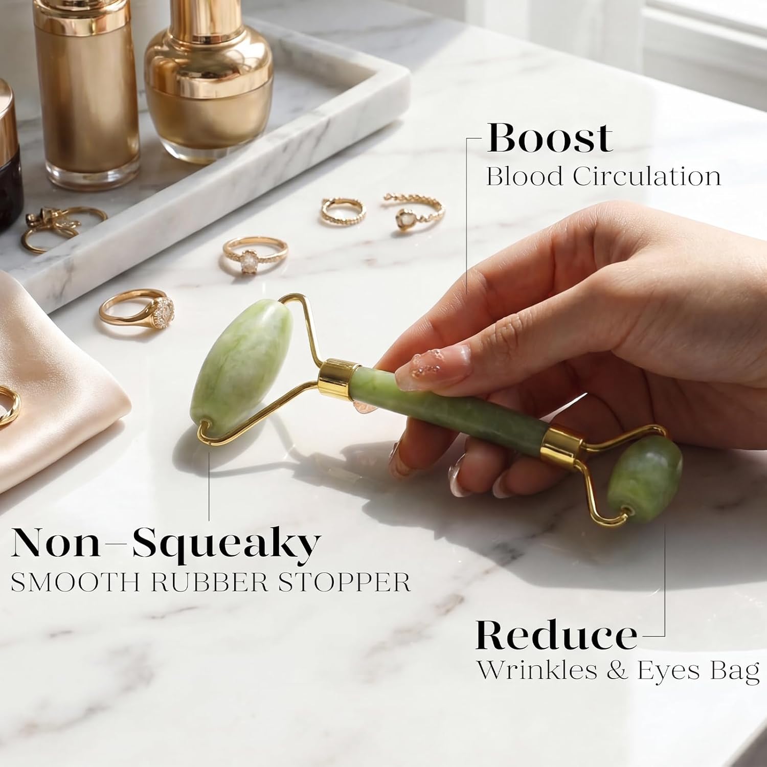 BAIMEI IcyMe Jade Face Roller & Gua Sha Set,Self Care Gifts for Women | Facial Beauty Skin Care Tools for Home Spa & Travel Use, Cooling and Smoothing, Reduce Puffiness & Jawline Definition - Green - Image 2