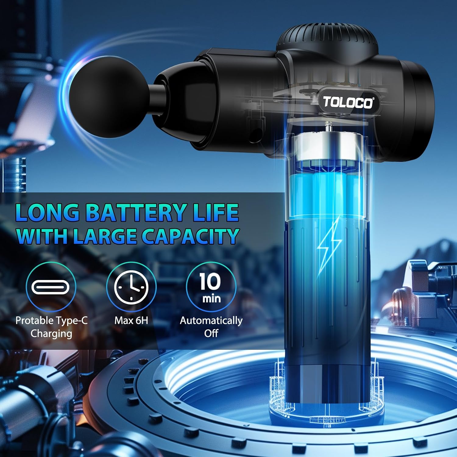 TOLOCO Massage Gun, Deep Tissue Back Massage for Athletes for Pain Relief, Percussion Massager with 10 Massages Heads & Silent Brushless Motor, Relaxation Gifts for Men Women, Black - Image 4