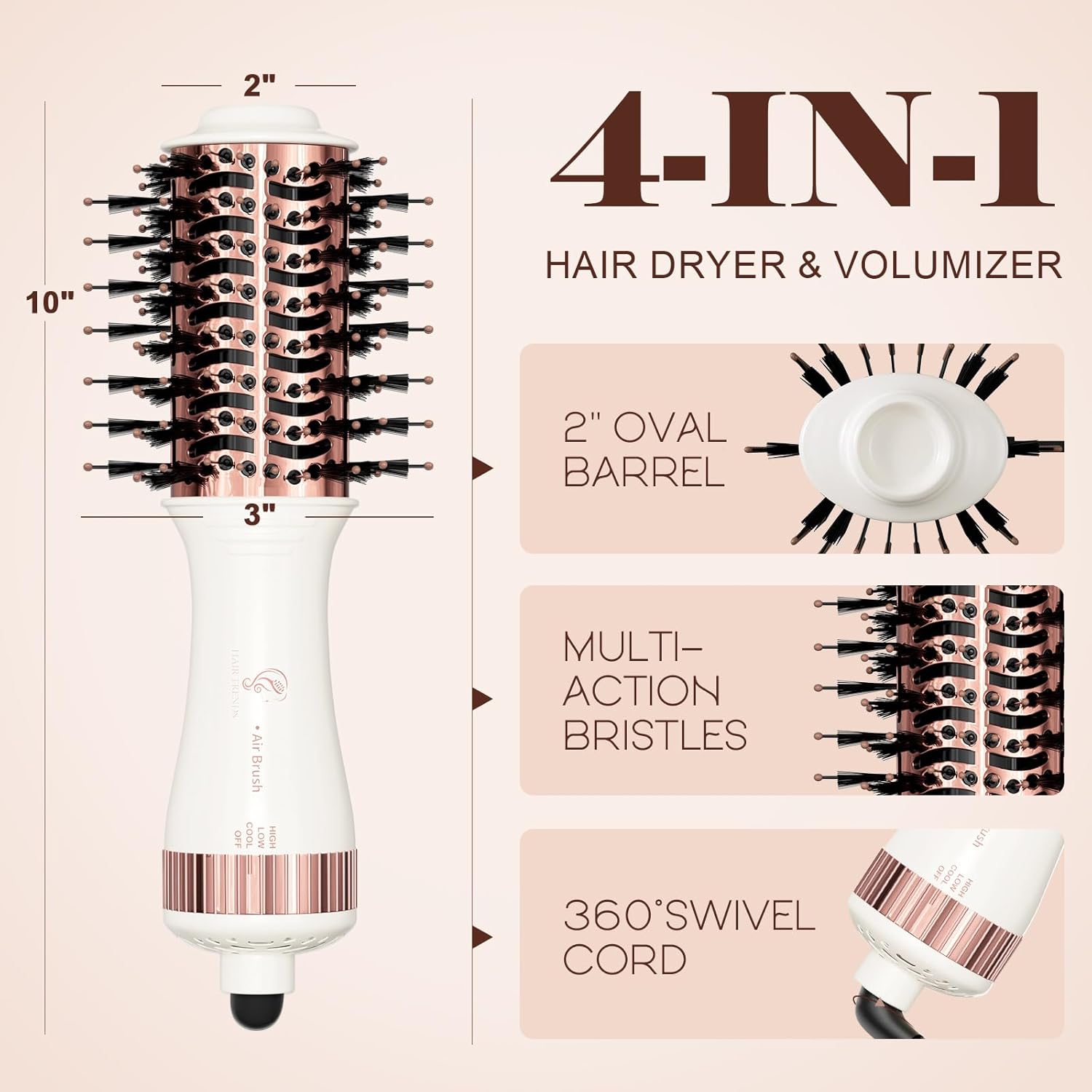 Dual Voltage Travel Blow Dryer Brush in one, Hair Trends Mini Hot Air Brush | 120V-240V Nano Titanium 2 Inch One Step Hair Dryer & Styler Volumizer Oval Shape, Europe Travel Essentials for Women - Image 3