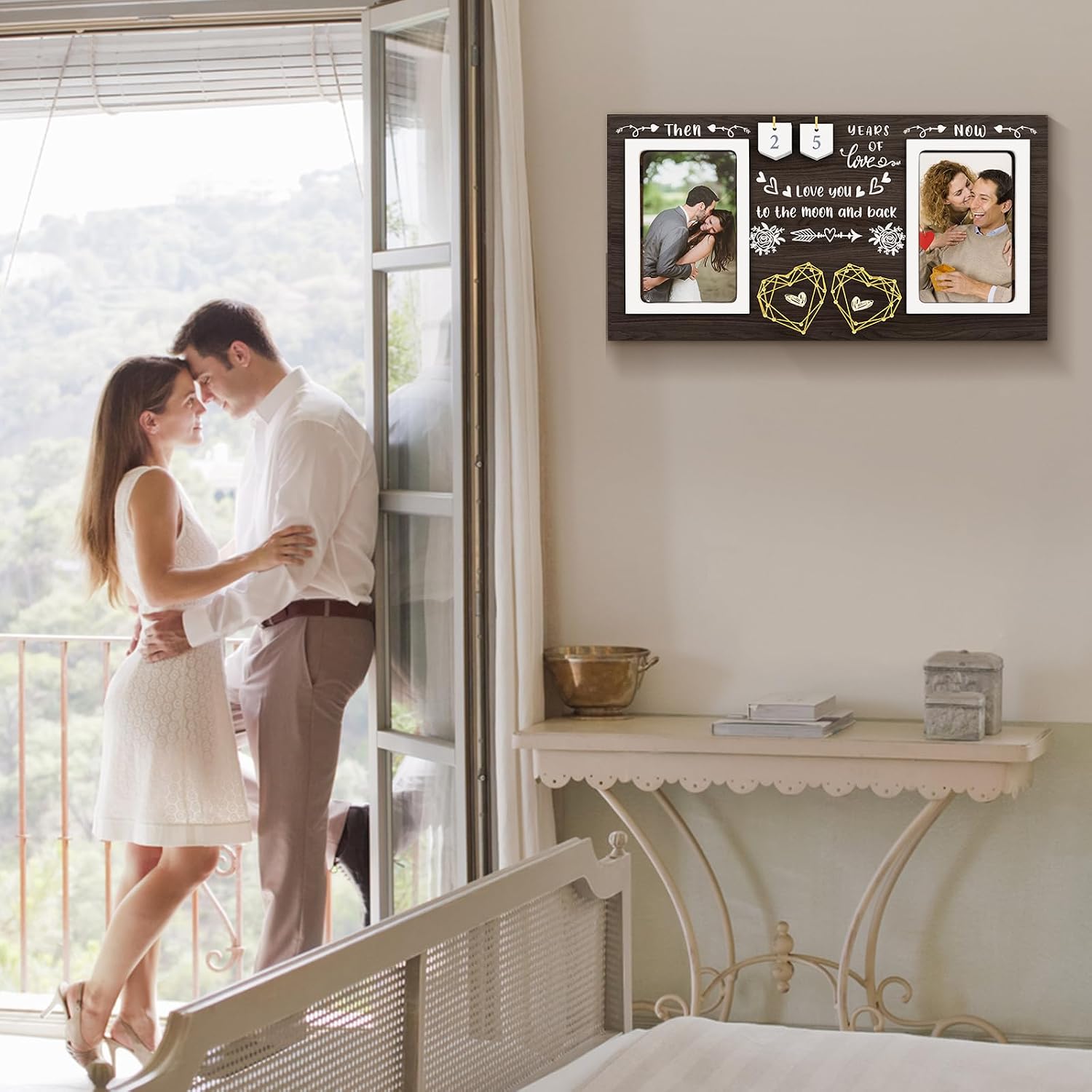 Then & Now Anniversary Picture Frame - 1-99 Years Anniversary Wedding Gift for Couple, Engagement Bridal Shower Gifts for Couples Wood Photo Frame Holds 2 4x6 Inches Photos - Image 5