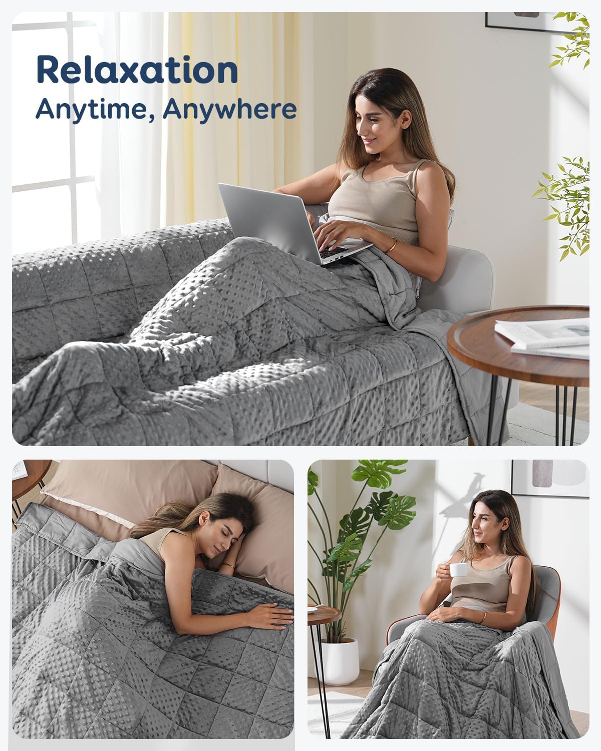 15lbs Weighted Blanket for Adults, 60"x80" Queen Size Heavy Blankets | Soft Raised Minky Dot Texture, Reversible Cooling & Cozy for All Seasons, 7-Layer Design for Even Weight, Machine Washable - Image 5