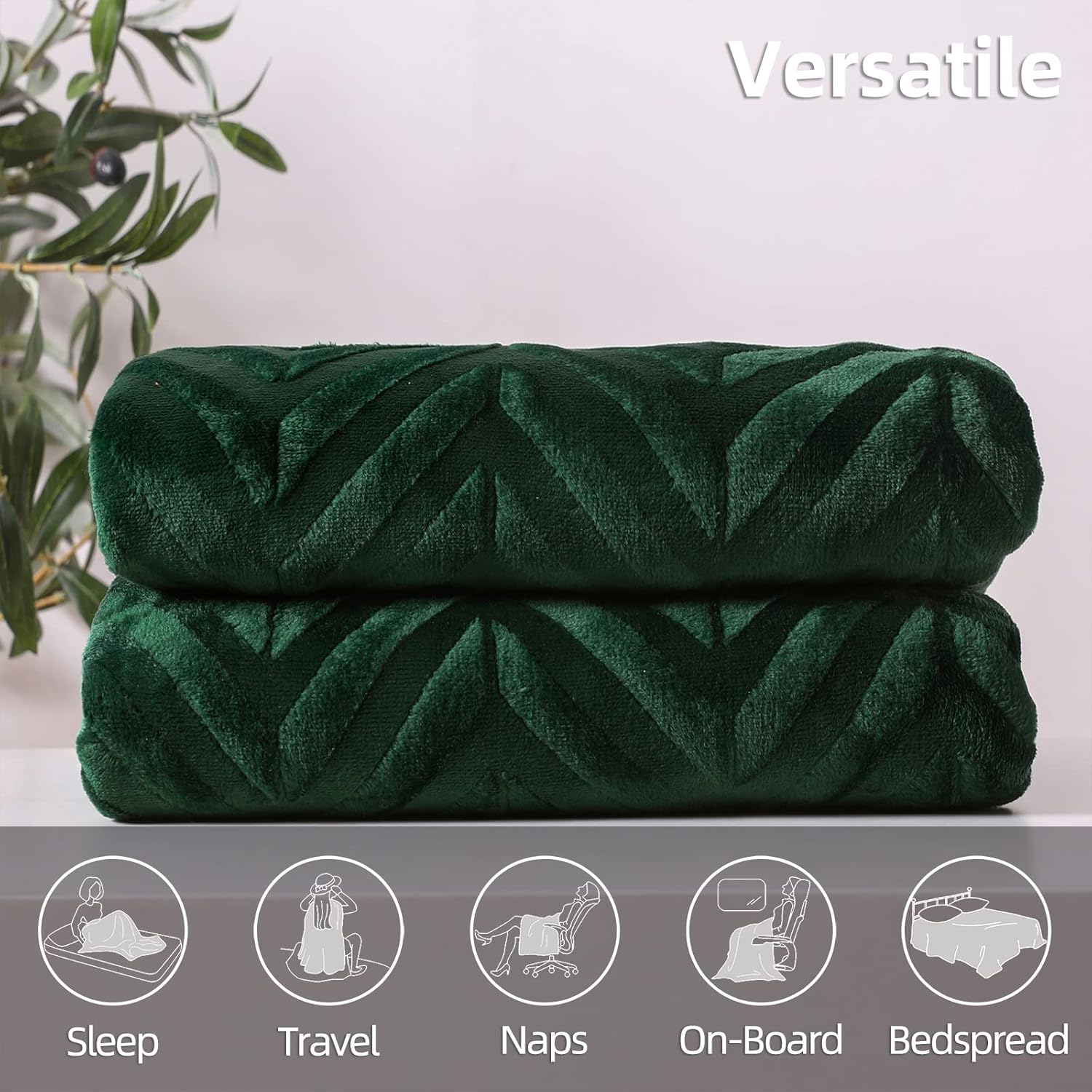 Whale Flotilla Flannel Fleece Fall Bed Blanket Queen Size, Emerald Green | Lightweight Breathable Soft Bedspread, Plush Fluffy Coverlet Chevron Design Decorative Blanket for Home Life, 90x90 Inch - Image 6