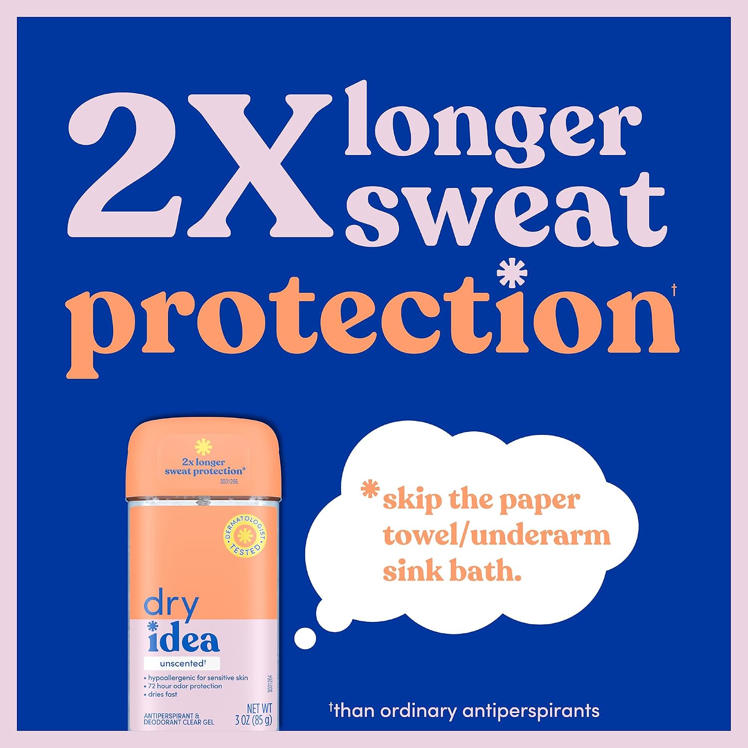 Dry Idea Gel Deodorant & Antiperspirant for Women - Hypoallergenic for Sensitive Skin, 2X Longer Sweat Protection*, 72Hr Odor Protection, Unscented, Womens Deodorant, 3 oz (Pack of 6) - Image 2