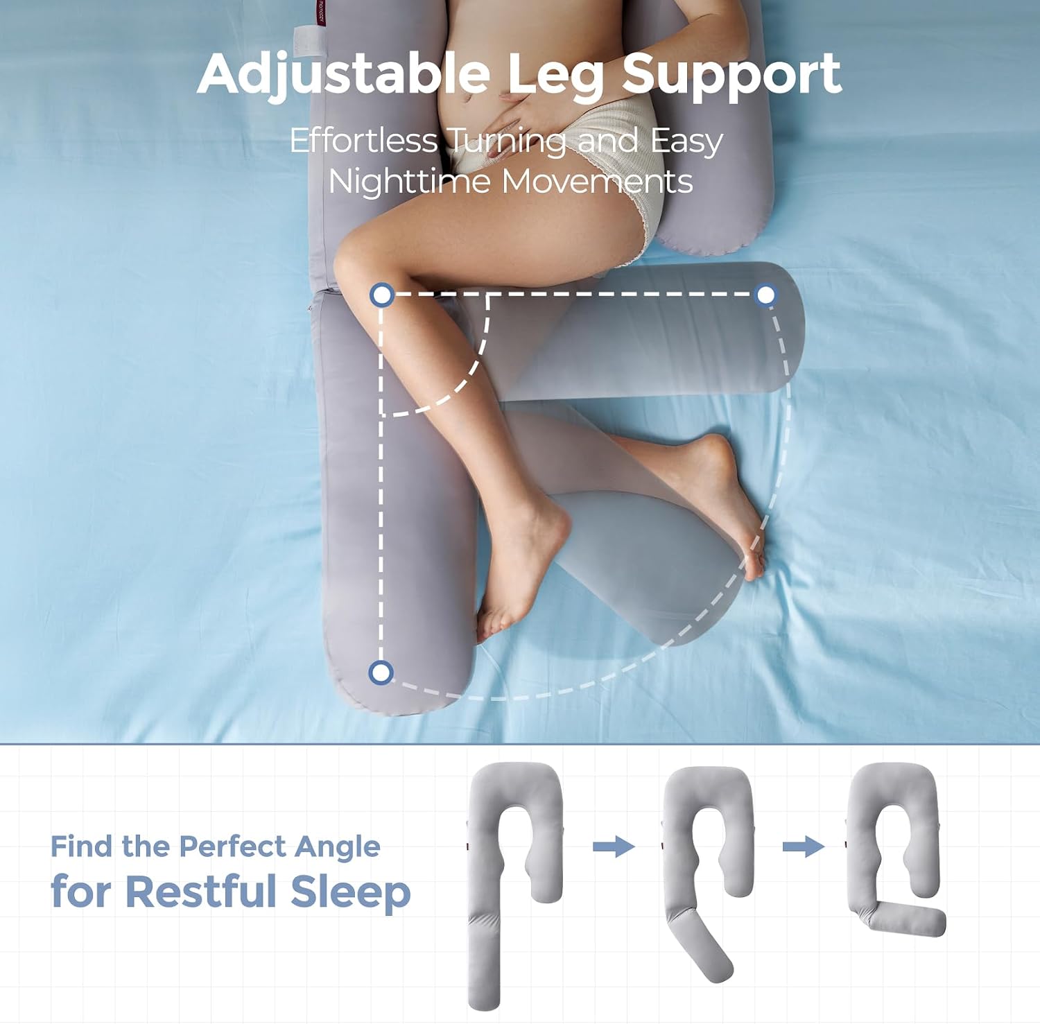 Momcozy Pregnancy Pillow for Sleeping - Dreamlign U Pro Maternity Pillow | Upgraded Adjustable Leg Pillow, Cooling Removable Cover, Full Body Support for Pregnant Women, Side Sleeper, 50-72 Inch, Grey - Image 4