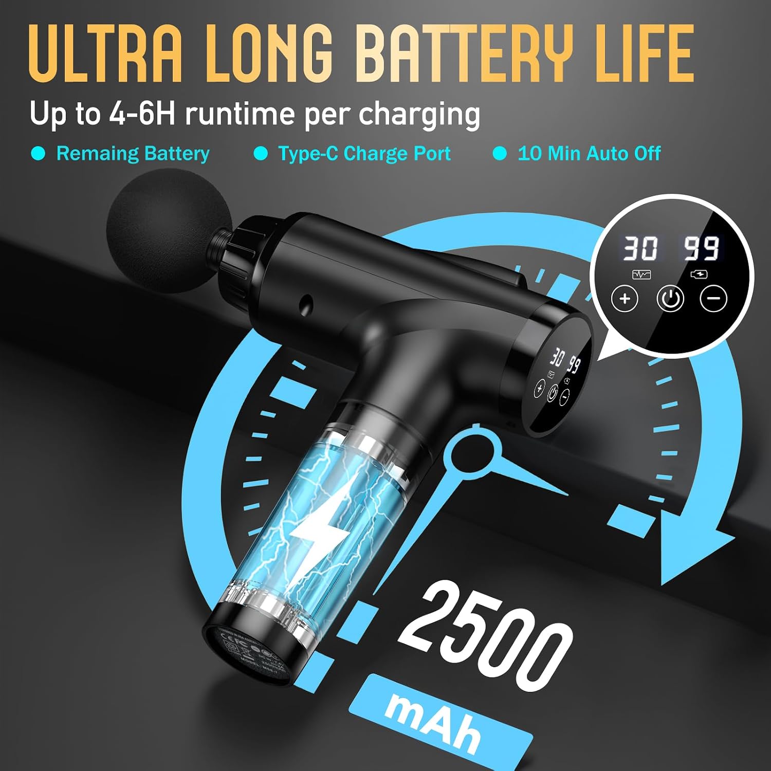 OLsky Massage Gun Deep Tissue 30 Speeds 9 Attachments Handheld (Black) | Electric Muscle Massager, High-intensity Percussion, Massage Device for Pain Relief, Quiet and Powerful, Ideal for Recovery - Image 3