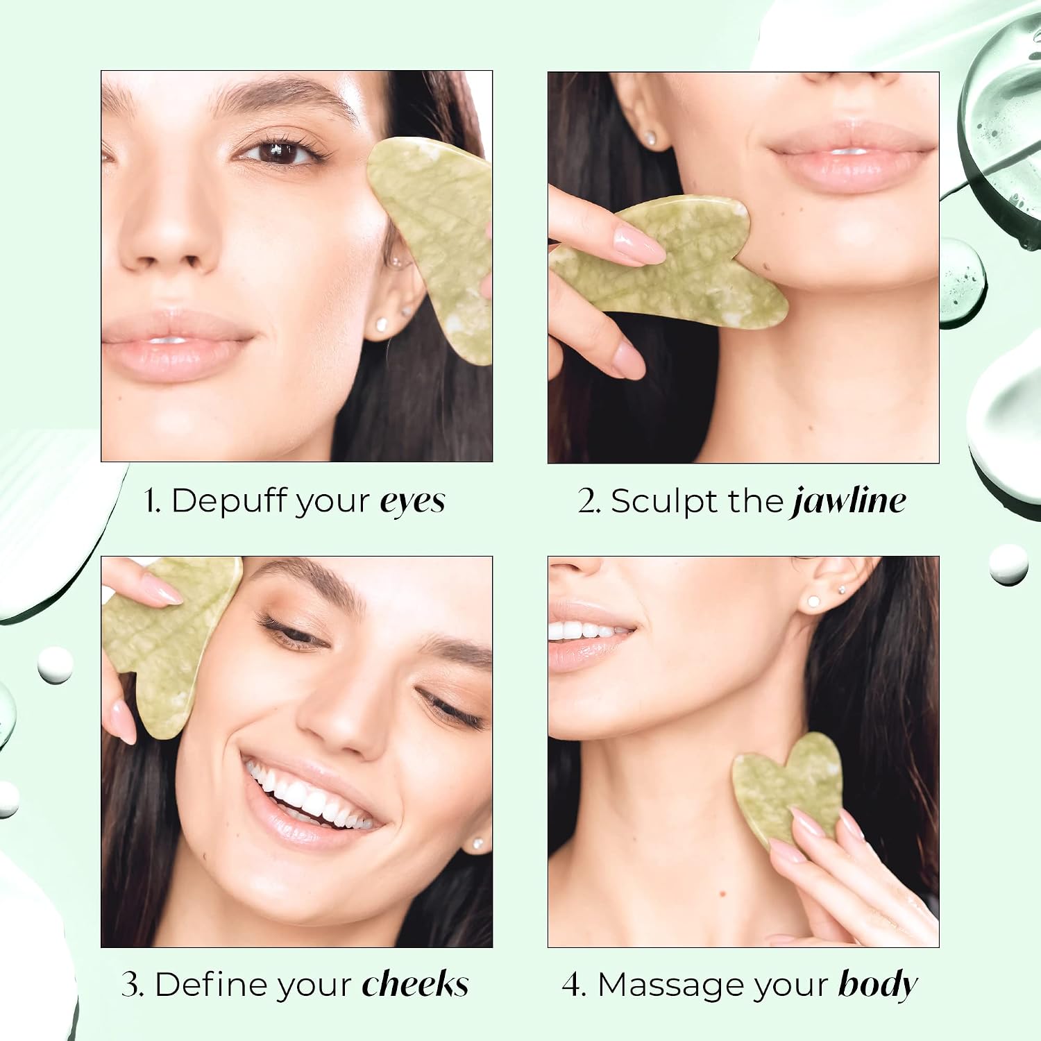 PLANTIFIQUE Jade Gua Sha Facial Tools - Lymphatic Drainage Face Massager | Guasha Tool for Face Sculpting & Jawline Shaper - Skincare Gift - Reduces Puffiness & Relieves Tension - Image 4
