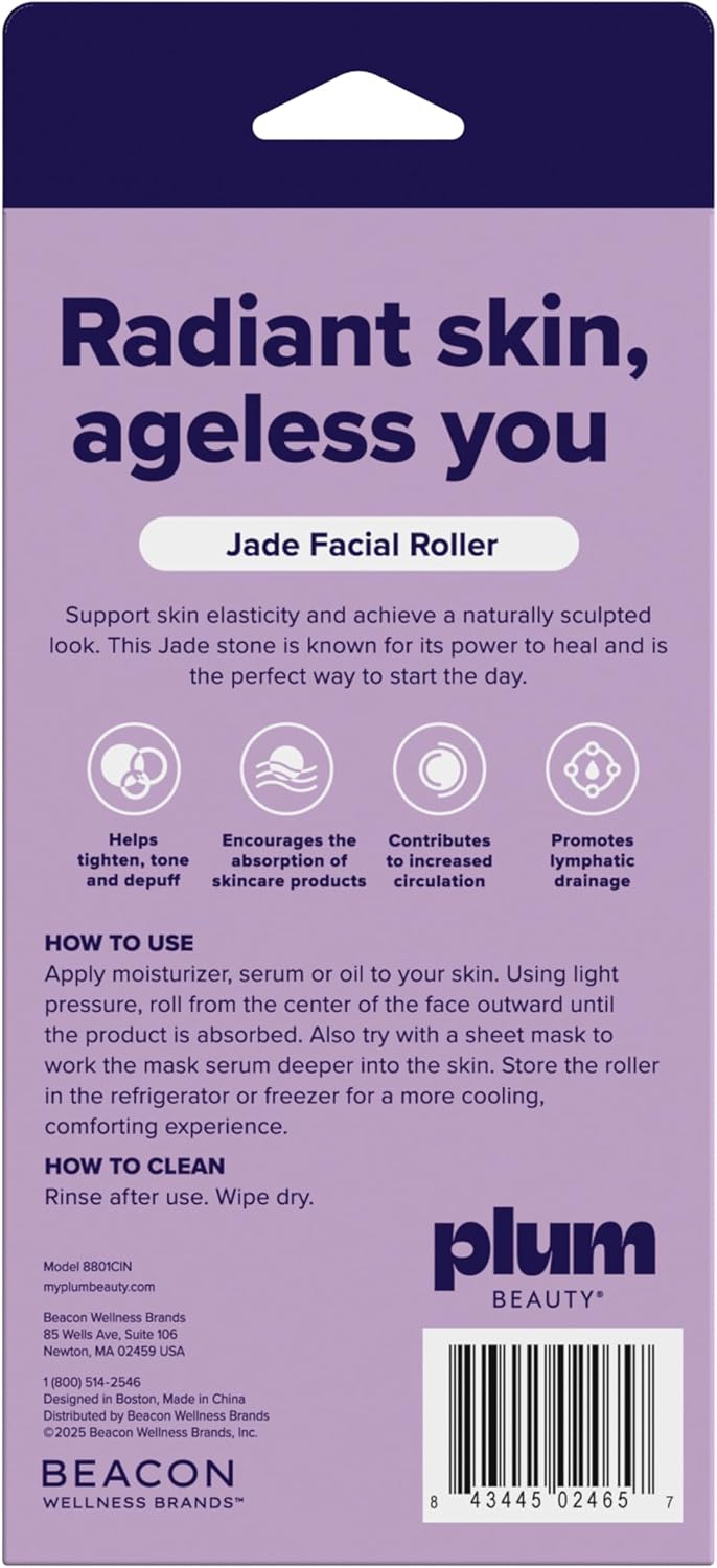 Plum Beauty Jade Roller - Face Roller, Gua Sha Facial Tools, Pack of 1 | Facial Roller for Wrinkles and Lifting, Eye Roller for Puffy Eyes, Supports Lymphatic Drainage Massage. - Image 3
