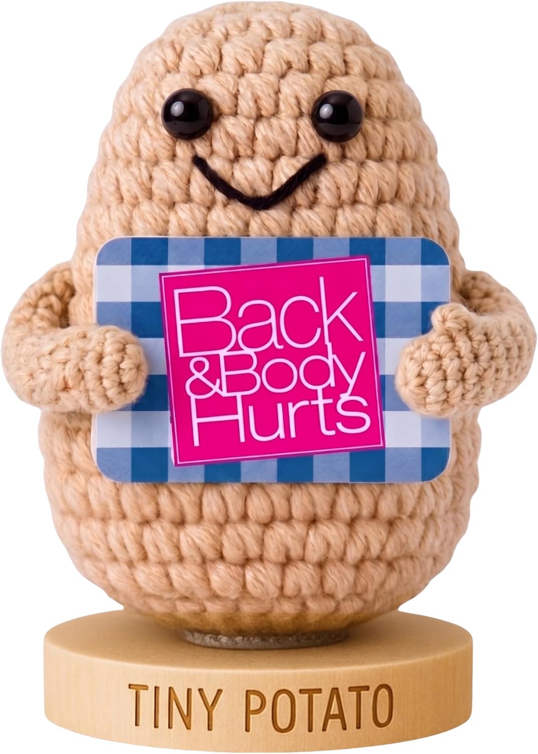 Back and Body Hurts Positive Crochet Potato - Funny Gag Gifts for Women Men Coworkers - Handmade Desk Buddy & Office Gift - Funny Birthday, Get Well and Goodbye Gifts for Coworkers, Best Friends
