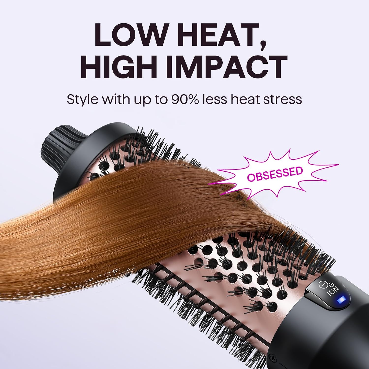 Wavytalk Thermal Brush Blowout Boost 1.5″ Heat Round Brush for Blowout Look | Negative Ion Technology, Tourmaline Ceramic, 5 Temperature Settings Dual Voltage, Less Damage, Rose Gold - Image 6
