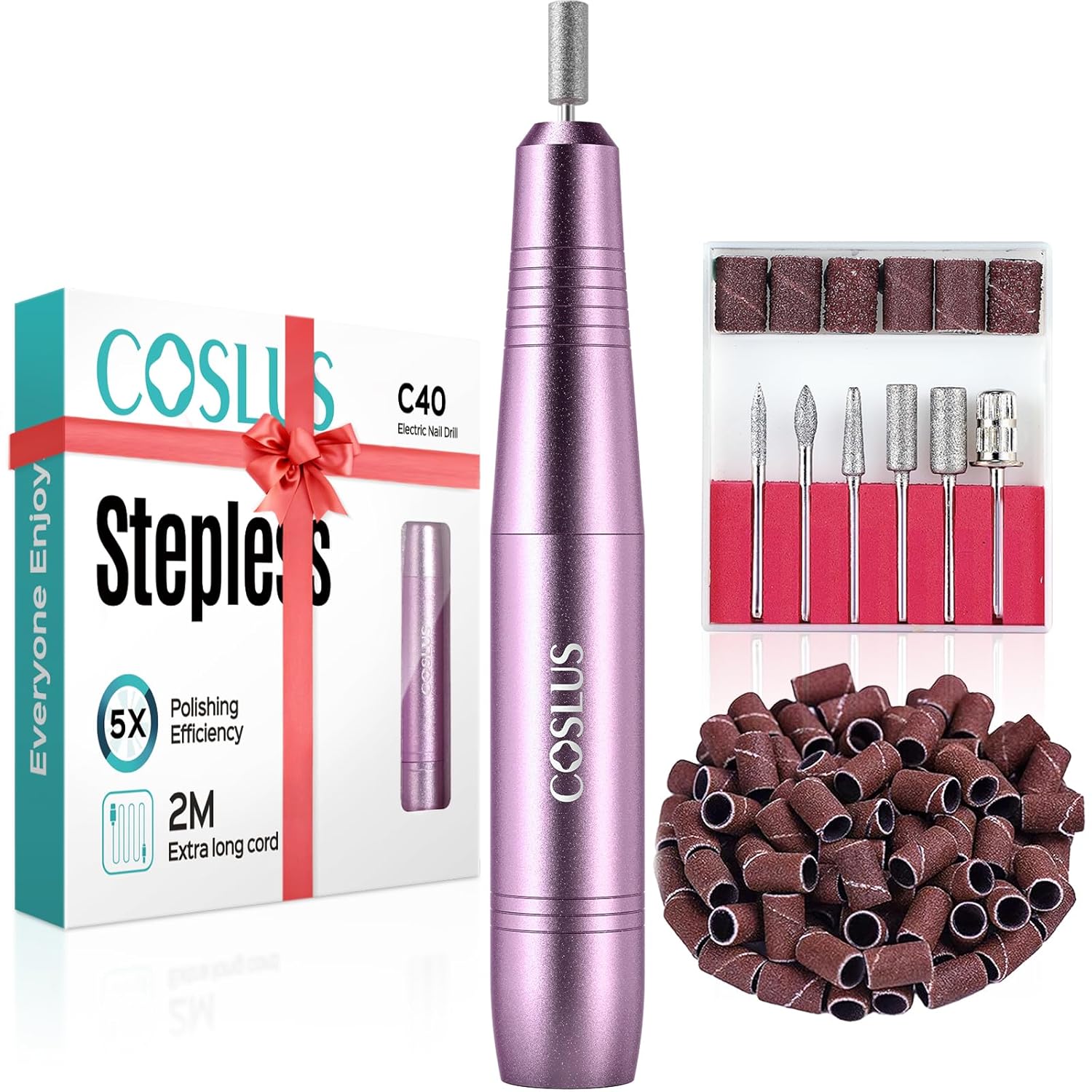 COSLUS C40 Electric Nail Drill Professional, Precise Dial Speed Control | Nail File Machine for Acrylic Gel Dip Powder Removal, Compact Manicure Tools, Beginner-friendly Polishing Set, Home