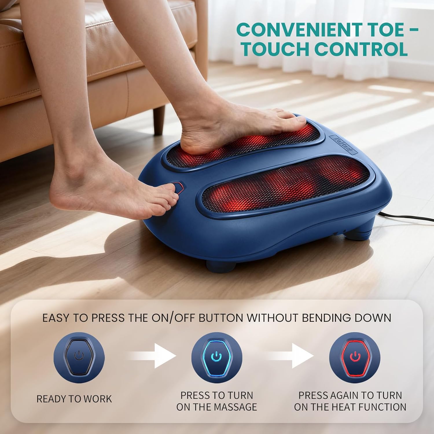 Nekteck Shiatsu Foot Massager with Heat for Neuropathy, Plantar Fasciitis | HSA Eligible FSA Electric Foot Massager Machine for Pain Relief and Circulation, Ideal Gifts for Women Man Her Him Dad - Image 4