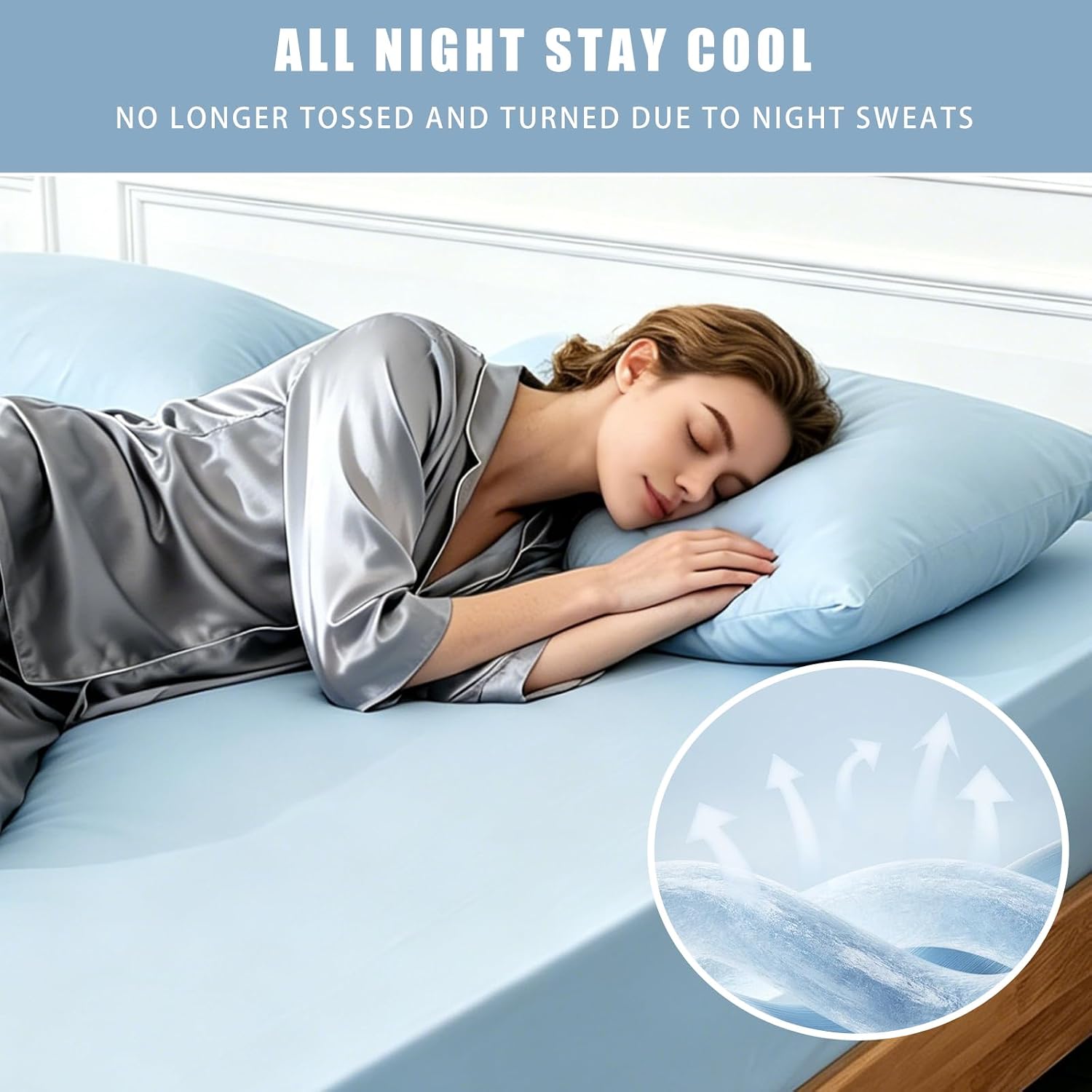 TELUS Cooling Body Pillow Case, Silky Soft Breathable Pillowcase with Envelope Close, Stay Cool All Night Pillow Cover for Hot Sleepers and Night Sweats, 20x54 Inch,Sky Blue - Image 3