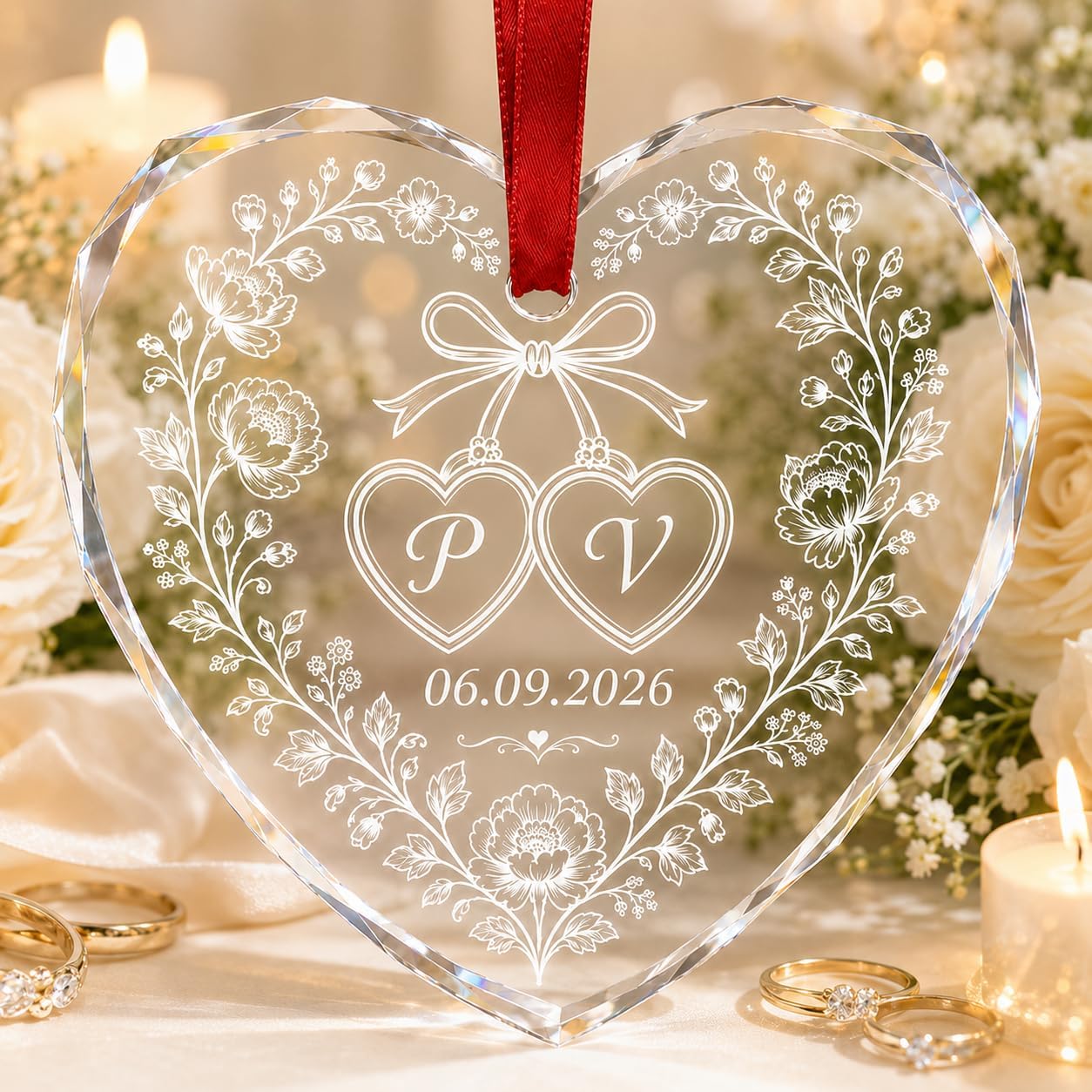 Mr Mrs Ornament - Christmas Wedding Gift for Bride, Groom - Merry & Married Glass Ornament - Our 1st Christmas Mr Mrs Gifts for Newlywed Couple, Husband, Wife - Image 2