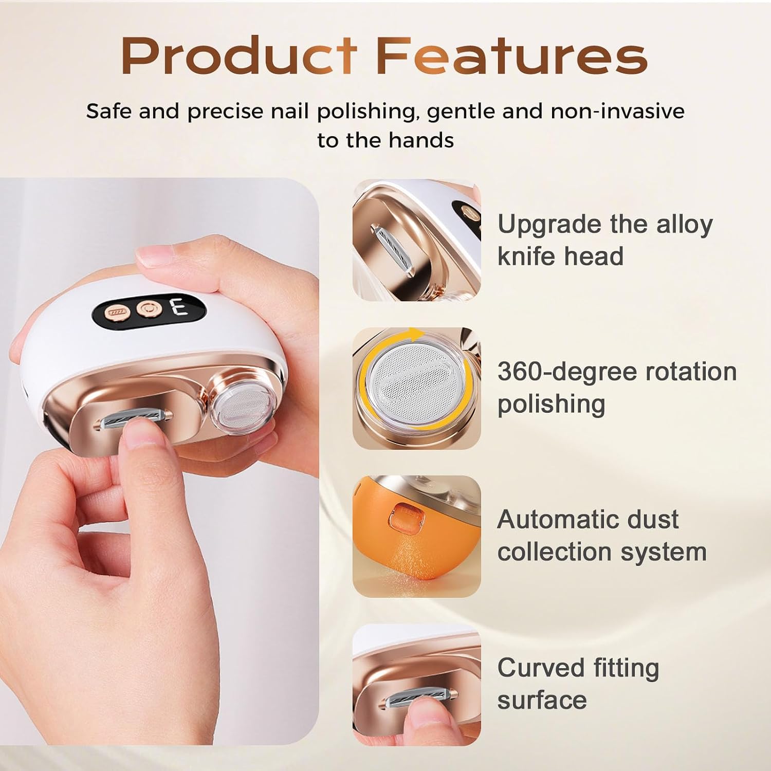 2026 New Electric Nail Clippers 2.0, 4 in 1 Electric Nail Trimmer and Polisher with Quick-Dry Light, Dual Grinding Heads with 2 Speeds, Low Noise Rechargeable Manicure Kit for Adults Seniors (White) - Image 6