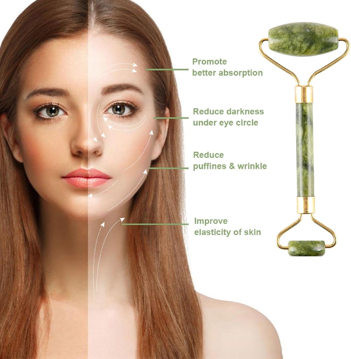 Cooling Natural Jade Face Roller & Gua Sha Tool | 5-in-1 Skincare Kit for Depuffing & Jawline Sculpting, Self Care Beauty Gifts for Women - Image 5