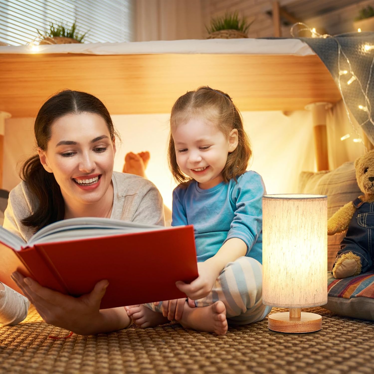 9" Small Table Lamp for Bedroom - Inline Control with 3000K Blub | Cream Shade and Wood Base | 680 Lumens | Easy Assembly | Minimalist Design | E26 | for Kitchen | for Kids Room - Image 5