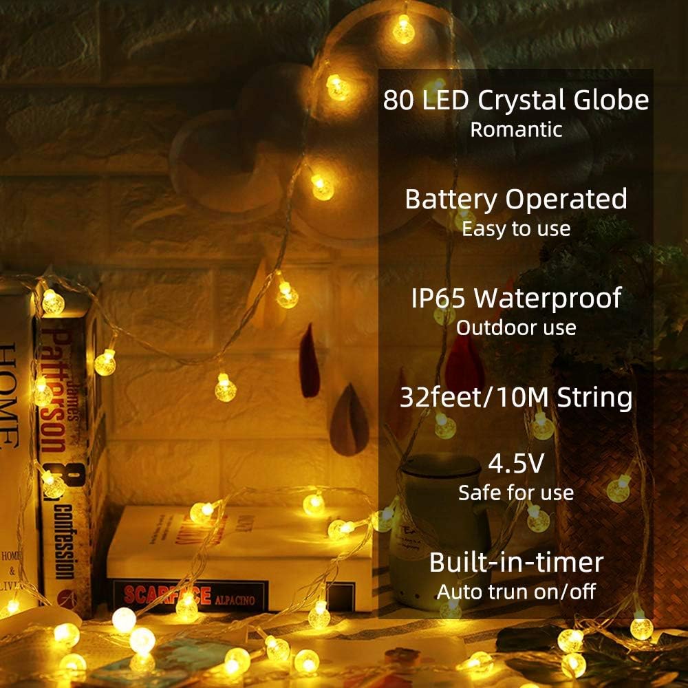 Metaku Globe String Lights Battery Operated Fairy Light 33ft 80LED & Remote | Waterproof Indoor Outdoor Hanging String Lights Decorative Christmas Lights for Home Party Patio Garden Classroom Wedding - Image 2
