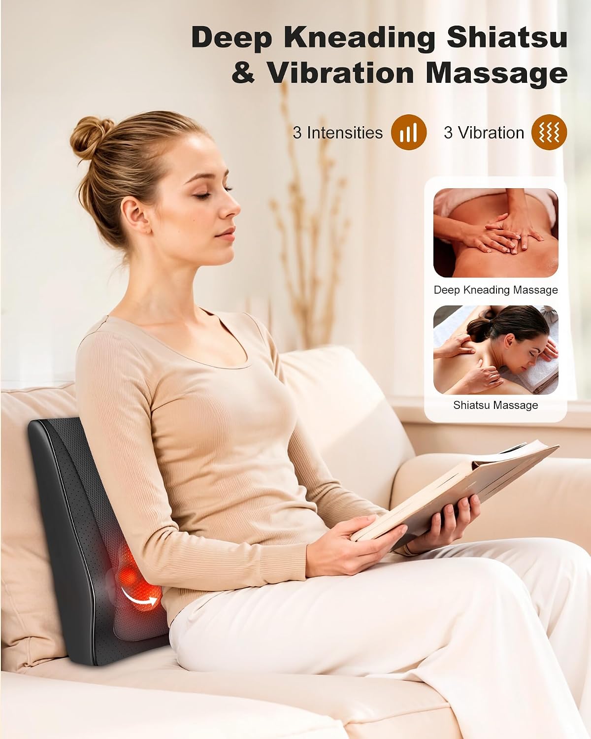 Snailax Shiatsu Back Massager with Heat, Cordless 4D Neck Massage Pillow | 8 Nodes, 3 Vibration Modes, 2500mAh Battery, 2-Hour Runtime, 30-Min Auto-Off, Deep Kneading, Detachable Intensity Flap - Image 2