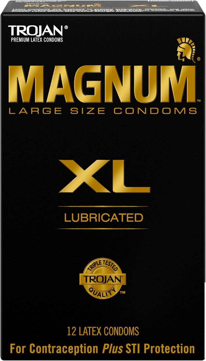 TROJAN Lubricated Magnum Condoms XL Large Size, 12 Count | Extra Large Condoms, Helps Reduce Risk of Pregnancy and STIs