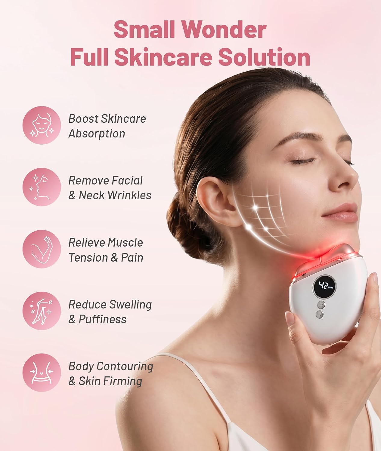 4-in-1 Red Light Therapy for Face and Neck, Gua Sha Facial Tool with Heat & Vibration, Face Massager Tool for Puffiness, Smoothing, Firming, Gifts for Women & Men (White) - Image 6