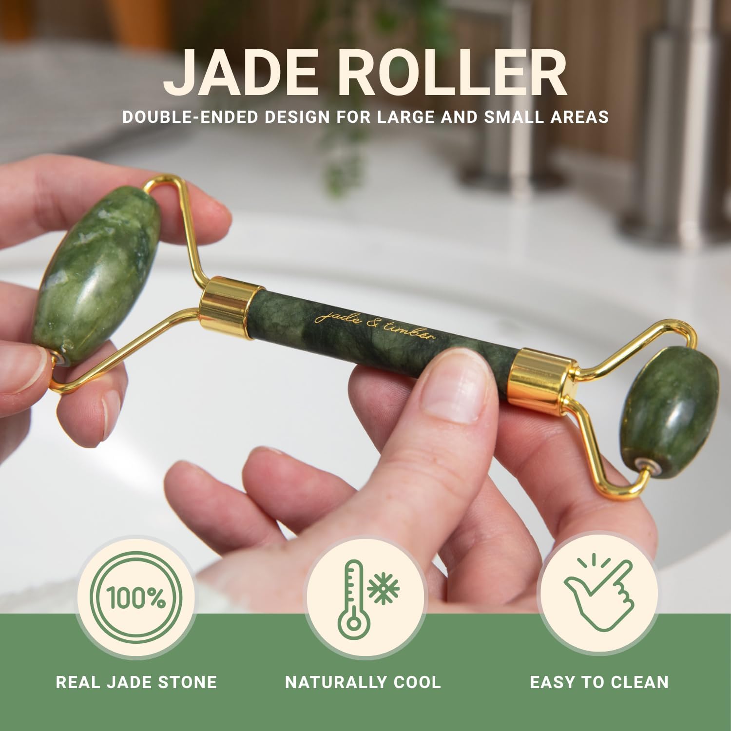 jade & timber Jade Roller & Green Sandalwood Gua Sha Set – Facial & Body Massage Tools for Lymphatic Drainage & Sculpting - Self Care Gift - Image 6