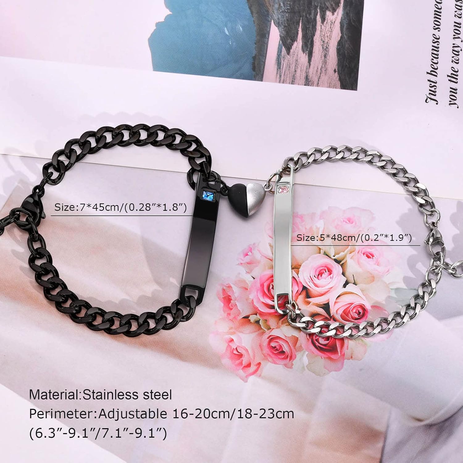 Matching Couple Bracelets for Men Women : His Hers Stainless Steel Cuban Link Chain Bracelets Set for Boyfriend Girlfriend Husband Wife, Romantic Gifts for Valentines Birthday Anniversary - Image 4