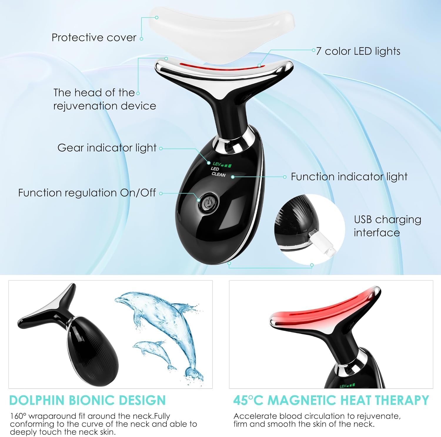Facial Massager Red-Light-Therapy-for-Face and Neck, Face 𝖲 culpting Wand with 7 Color (Bright Black) - Image 5