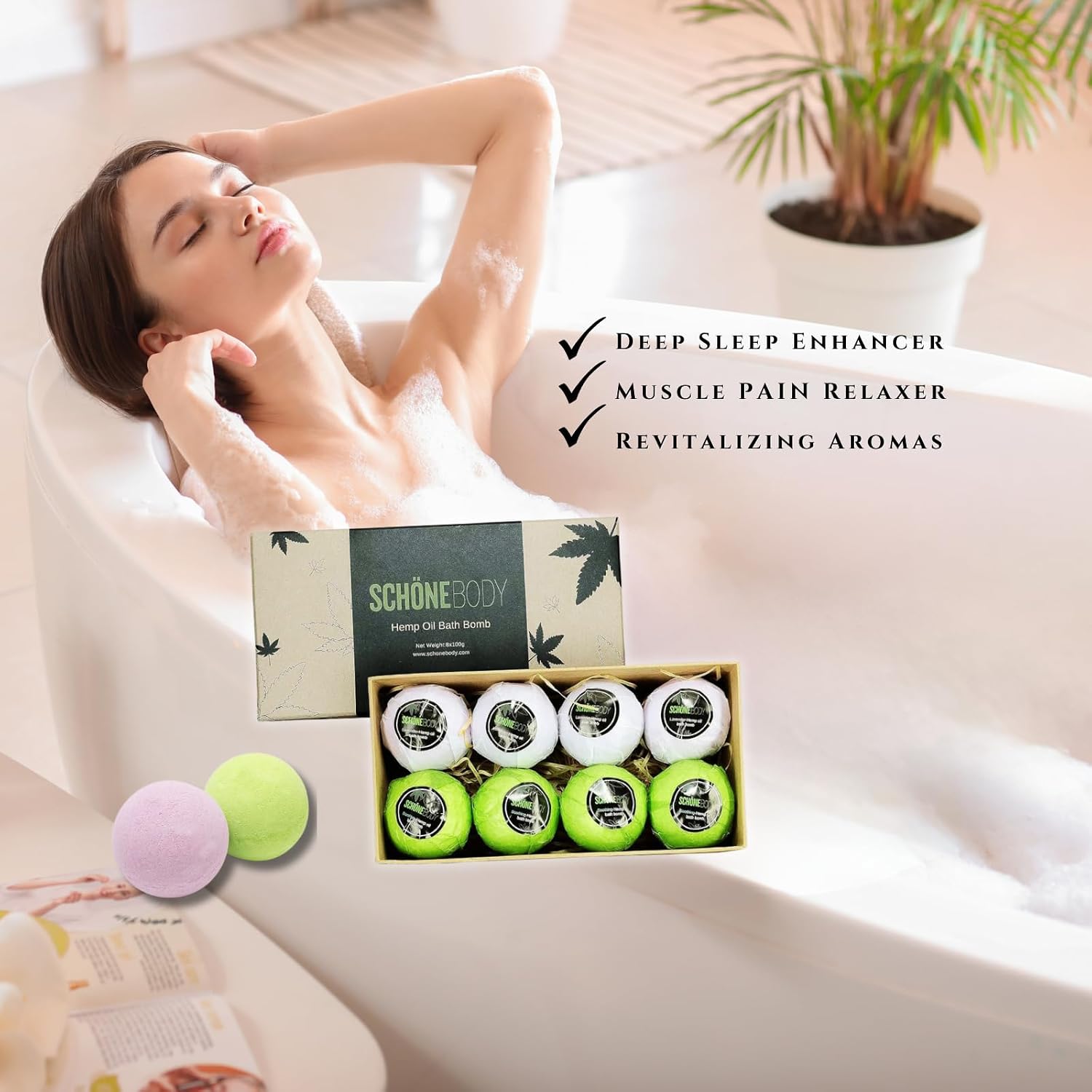 8 Pack Hemp Bath Bombs Set for Muscle Therapy & Relaxation | Large Vegan Fizzy Spa Gift for Women & Men | Natural Lavender, Mint Oils Moisturize Dry Skin & Soothe Stress, Wife Stocking Stuffers Gifts - Image 4