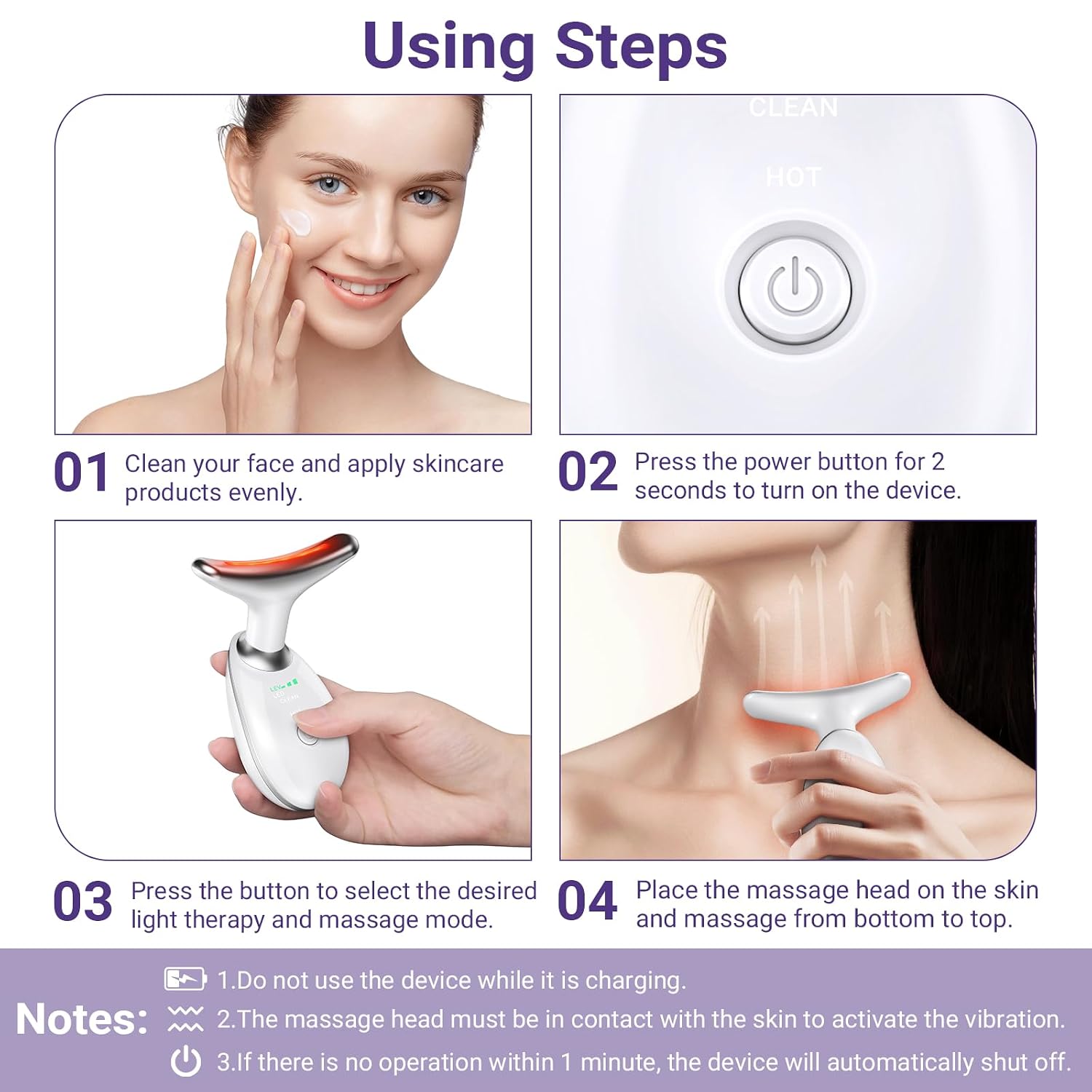 Neck Face Massager, Face Sculpting Tool, 3 Modes and Vibration for Facial Massager for Double - Chin Wrinkle,Daily Home Use, White - Image 3