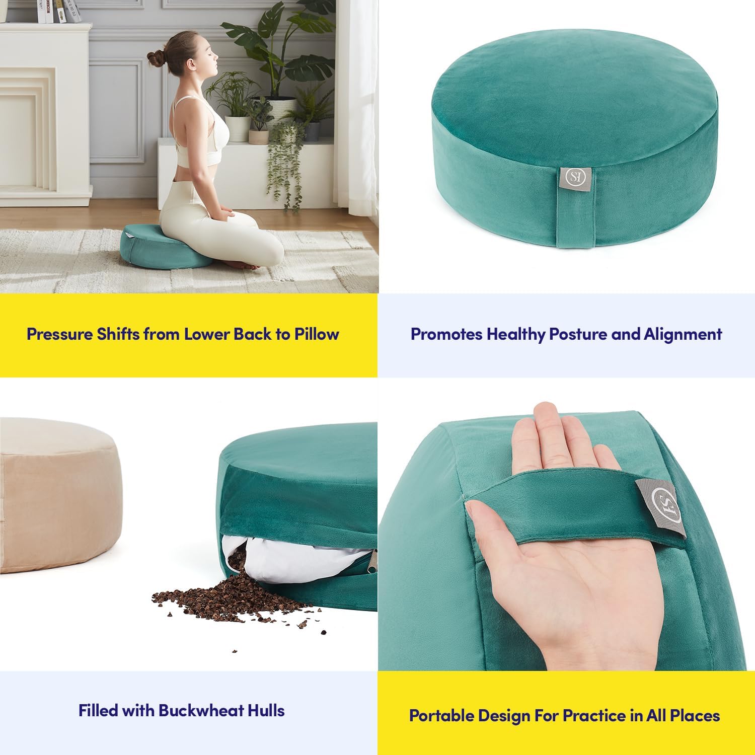 Meditation Cushion Bolster Pillow for Restorative Yoga – Supportive Cushion for Meditation, Pilates, and Relaxation – Filled with Buckwheat Hulls - Removable Cover - Image 6
