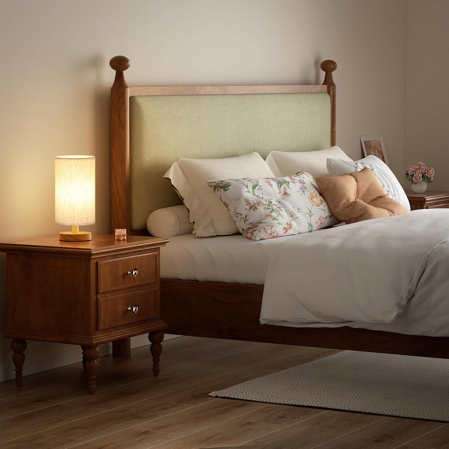 9" Small Table Lamp for Bedroom - Inline Control with 3000K Blub | Cream Shade and Wood Base | 680 Lumens | Easy Assembly | Minimalist Design | E26 | for Kitchen | for Kids Room - Image 6