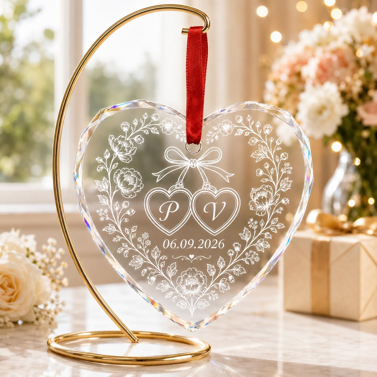 Mr Mrs Ornament - Christmas Wedding Gift for Bride, Groom - Merry & Married Glass Ornament - Our 1st Christmas Mr Mrs Gifts for Newlywed Couple, Husband, Wife - Image 6