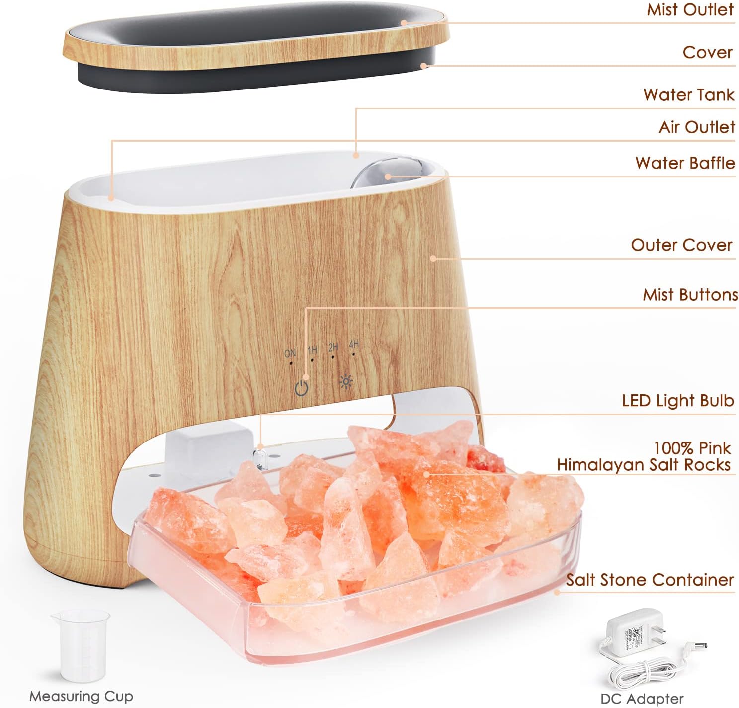 SALKING 2-in-1 Ultrasonic Essential Oil Diffuser & Himalayan Salt Lamp, Aromatherapy Diffuser Cool Mist Humidifier with Auto Off Function, 100% Pure Himalayan Pink Salt Rock, 150ml (Wooden Grain) | Ultrasonic Aromatherapy Diffuser, Cool Mist Humidifier with Auto Shut-Off, 100% Pure Himalayan Pink Salt Rock, Wooden Grain - Image 7