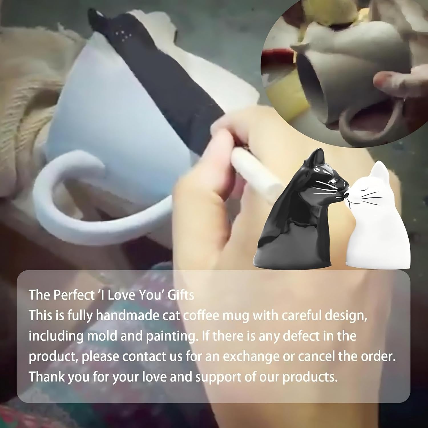 Couple Gifts Cute Kissing Cat Mug Matching Couples Stuff Ceramic Coffee Mugs for Wedding Gifts Anniversary Valentines Engagement Gifts for Couples Cat Lovers 12oz - Image 8