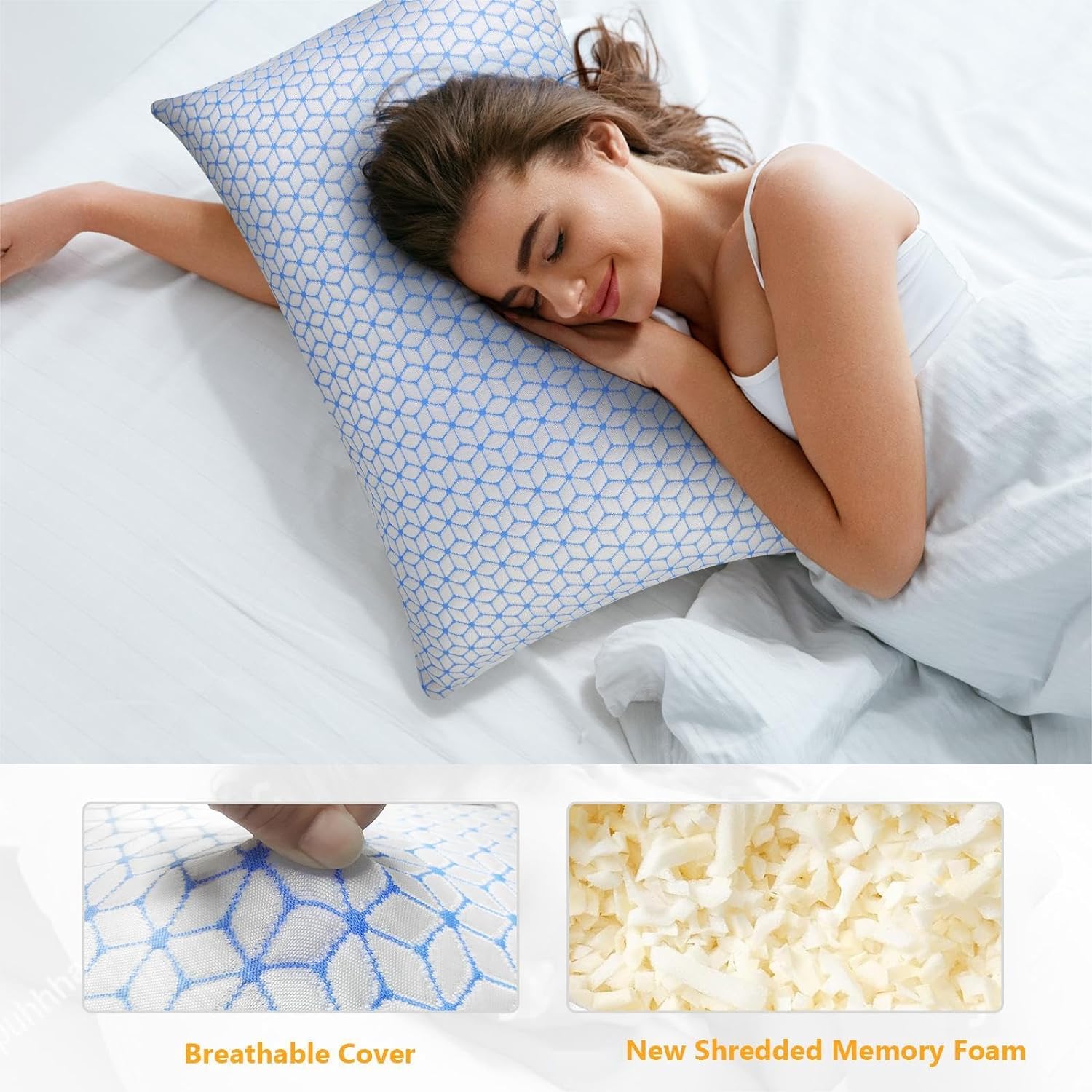 Love Attitude Pillows Queen Size Set of 2, Shredded Memory Foam Pillows | Firm and Cooling Queen Pillows 2 pack, Firmness Adjustable for Side Back Stomach Sleepers - Image 2