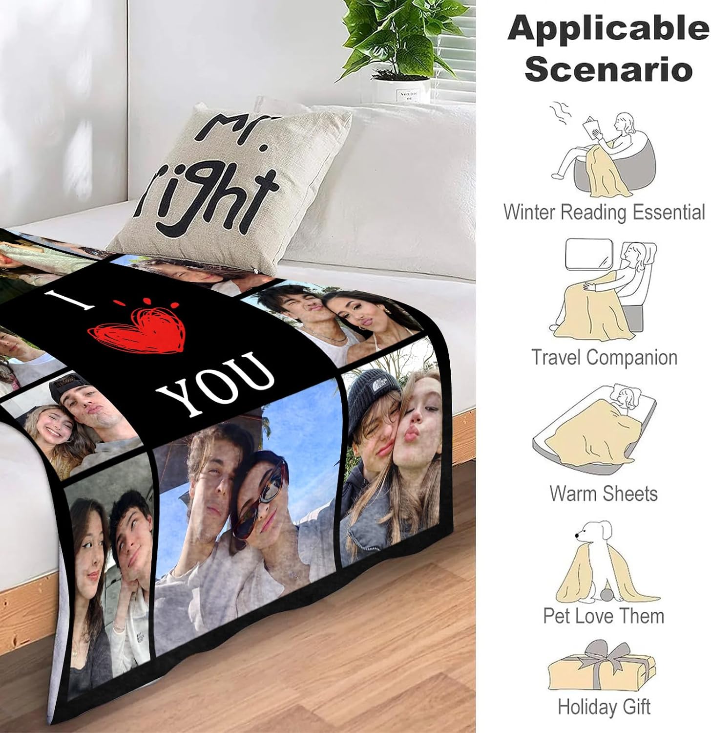 ICELIETE Custom Blanket with Picture Customized Fleece Photo Blanket for Couples Gifts Personalized Blankets and Throws Christmas Valentines Day Gifts for Boyfriend Girlfriend - Image 5