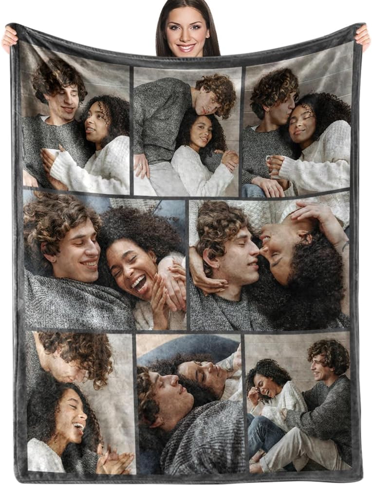 ICELIETE Custom Blanket with Picture Customized Fleece Photo Blanket for Couples Gifts Personalized Blankets and Throws Christmas Valentines Day Gifts for Boyfriend Girlfriend