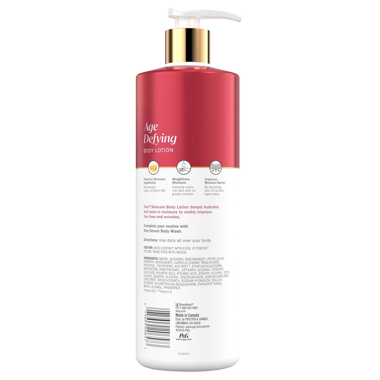 Olay Body Lotion for Women, Age Defying with Niacinamide Serum, Visibly Reduce Signs of Skin Aging, 24hr Moisture & Hydration, Fast Absorbing Formula, Vitamin B3 Complex, For All Skin Types, 17 fl oz - Image 11