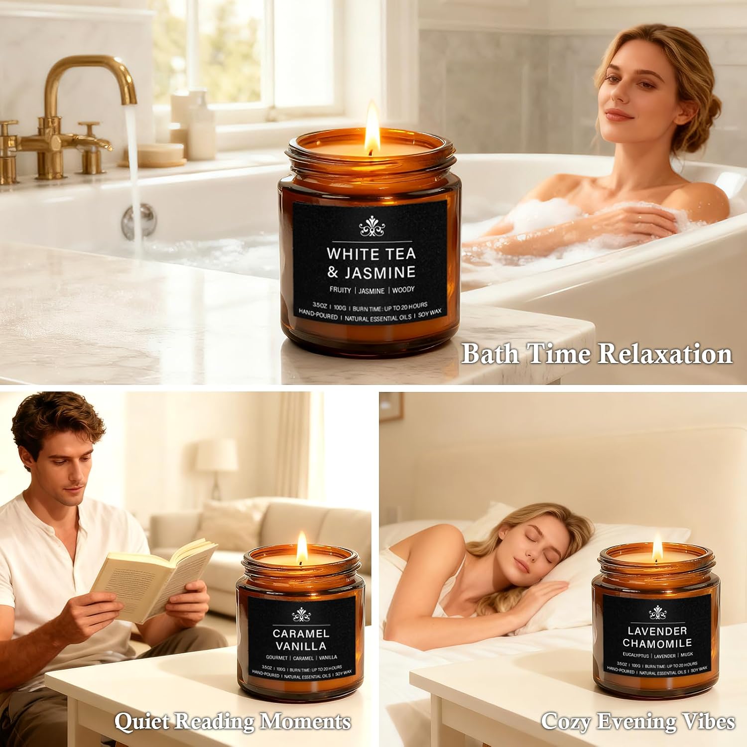 8 Pack Soy Wax Scented Candles Gift Set, Aromatherapy Candles with Lavender Chamomile, Citrus Sage, Caramel Vanilla, Coffee Whiskey, Long Lasting Stress Relief Candle, Unisex Home & Gift Set for Men - Image 6