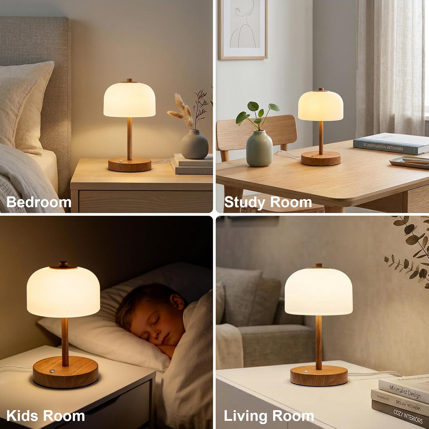 9.5" Small Plug-in Touch Control Table Lamp with USB A+C Charging Ports, Wood Grain Dimmable LED Bedside Lamp with 3 Color Temperatures, Modern Table Lamps for Bedroom Nightstand Living Room - Image 8