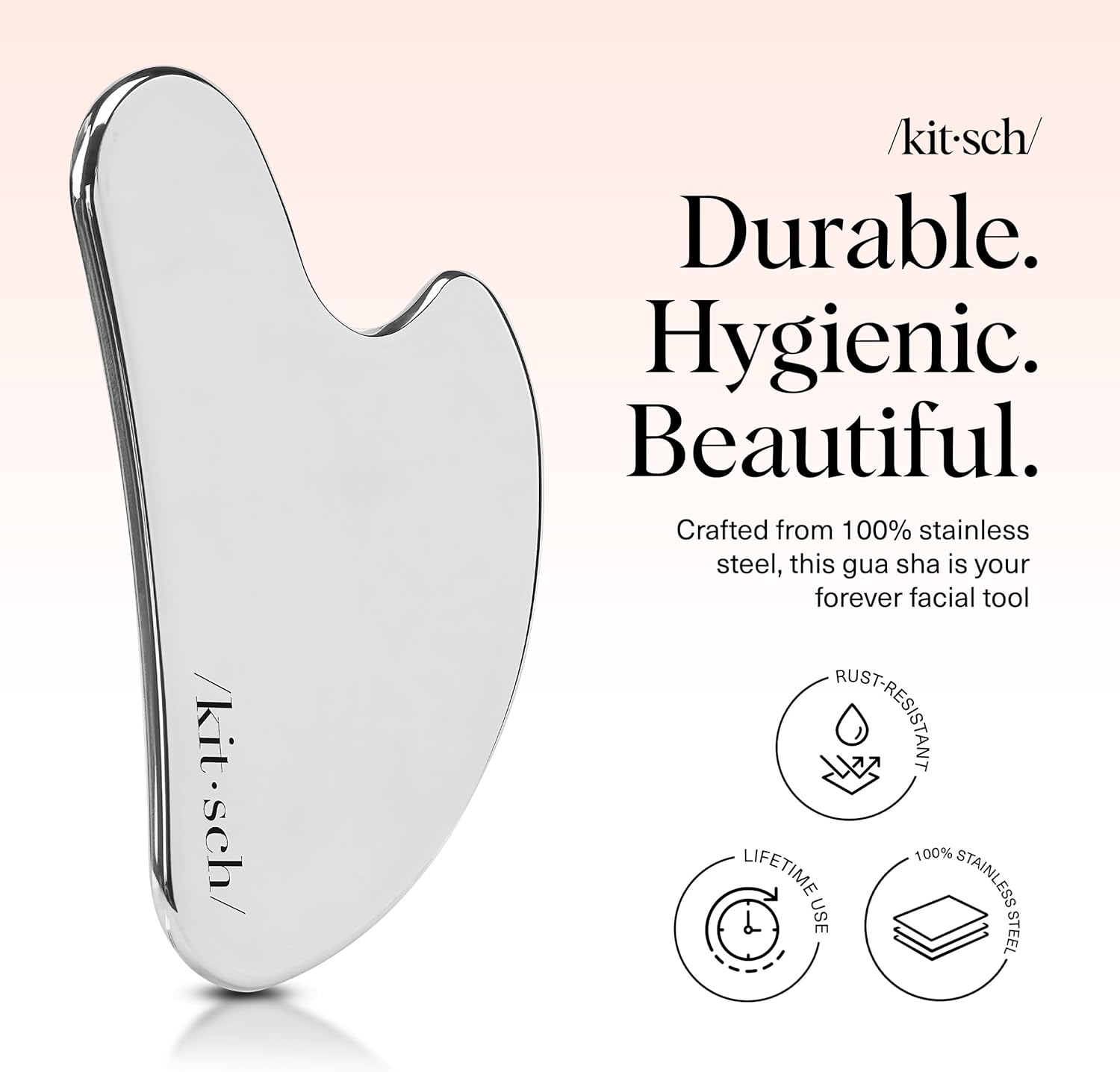 Kitsch Stainless Steel Guasha Tool for Face - Silver | Stainless Steel Gua Sha Facial Tools | Face Sculpting Tool and Double Chin Reducer, Neck & Lymphatic Drainage Massager - Image 2