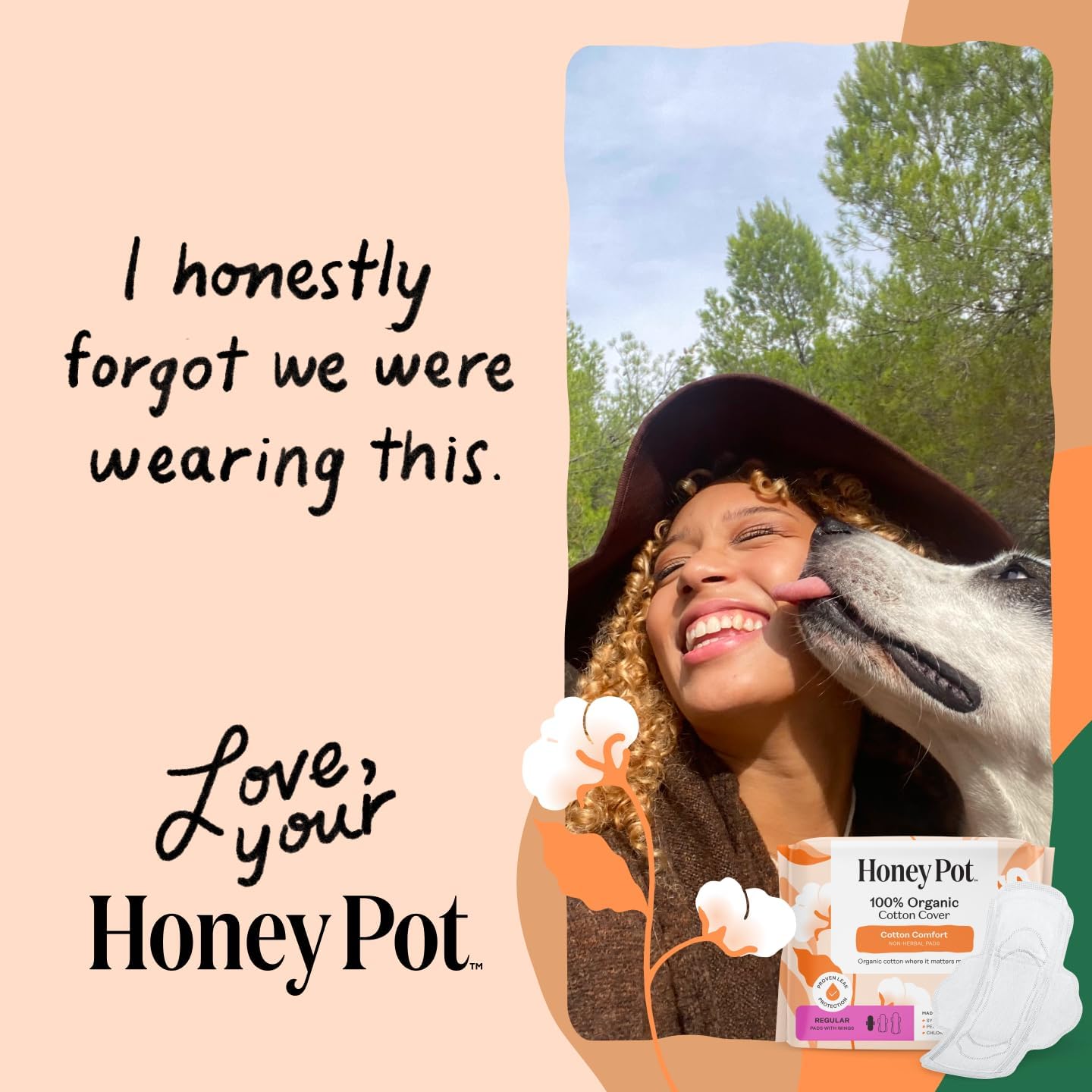 The Honey Pot Company - Cotton Comfort - Regular Pads for Women | Non-Herbal - Organic Cotton Cover - Menstrual Pads w/Wings - No Fragrance, Ultra-Absorbent Pulp Core - Feminine Care - 20ct - Image 8
