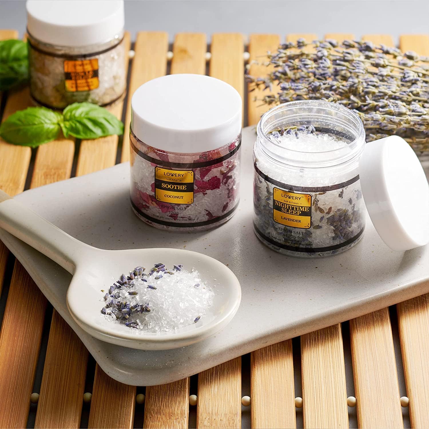 Gifts for Women Who Have Everything Spa Gift Basket, Epsom Bath Salts Gift Basket Set, Self Care Salt W/Essential Oil, Gifts for Mom, Her, Lavender, Eucalyptus, Lemon, Coconut, Tea Tree, Honey Almond - Image 5