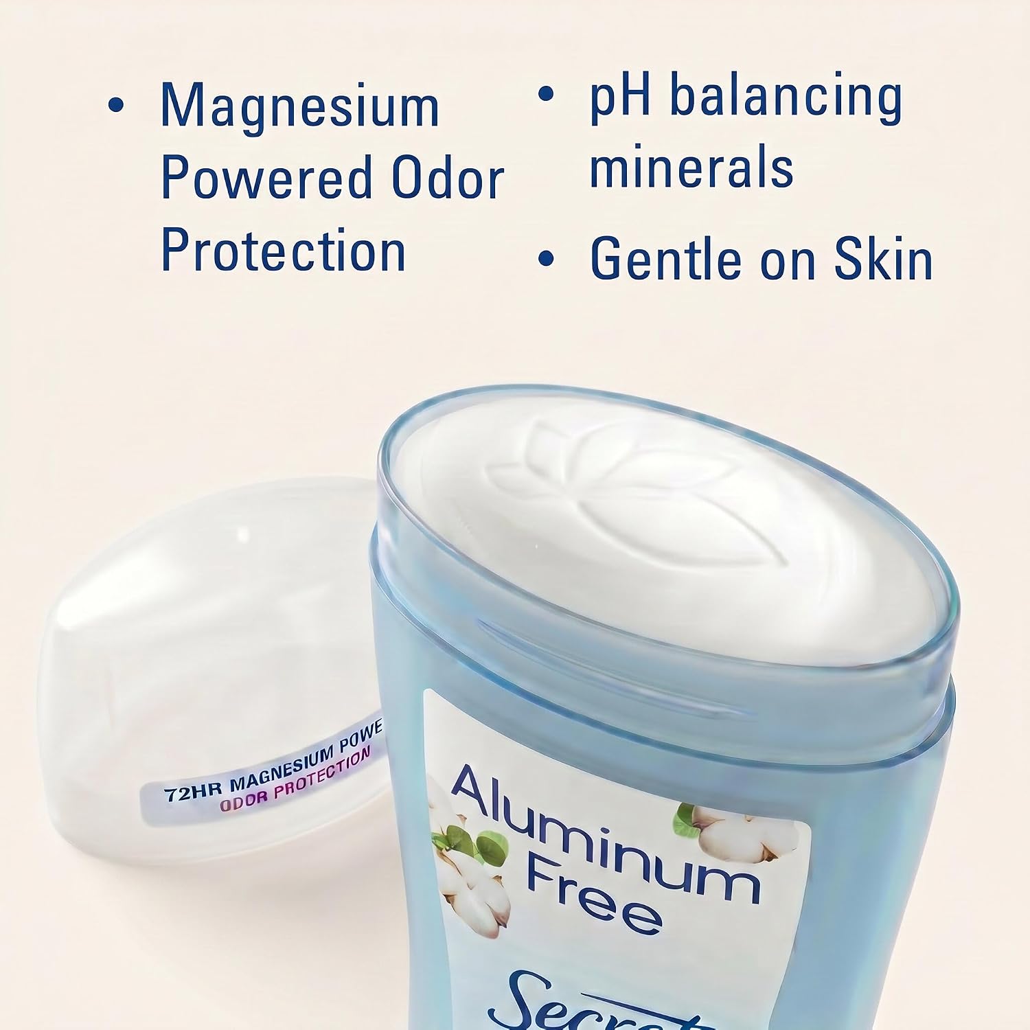 Secret Aluminum Free Deodorant for Women, 48hr Odor Protection, Free of Parabens Dyes Talc & Baking Soda, PH Balancing Minerals, Dry Solid, Cotton Scent, 2.4 oz - Image 2
