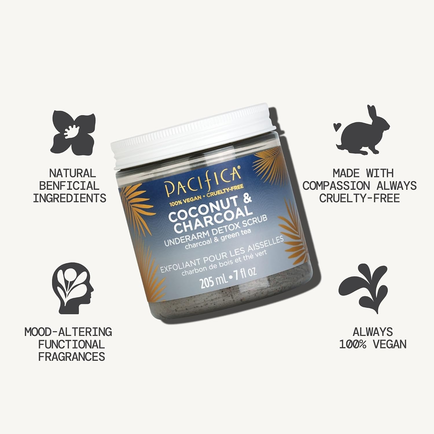 Pacifica Underarm Body Scrub - Armpit Detox Coconut & Charcoal Deodorant– Exfoliating & Nourishing for Natural Deodorant Users – Aluminum-Free & Safe for Sensitive Skin, Vegan & Cruelty-Free, 7 fl oz - Image 8