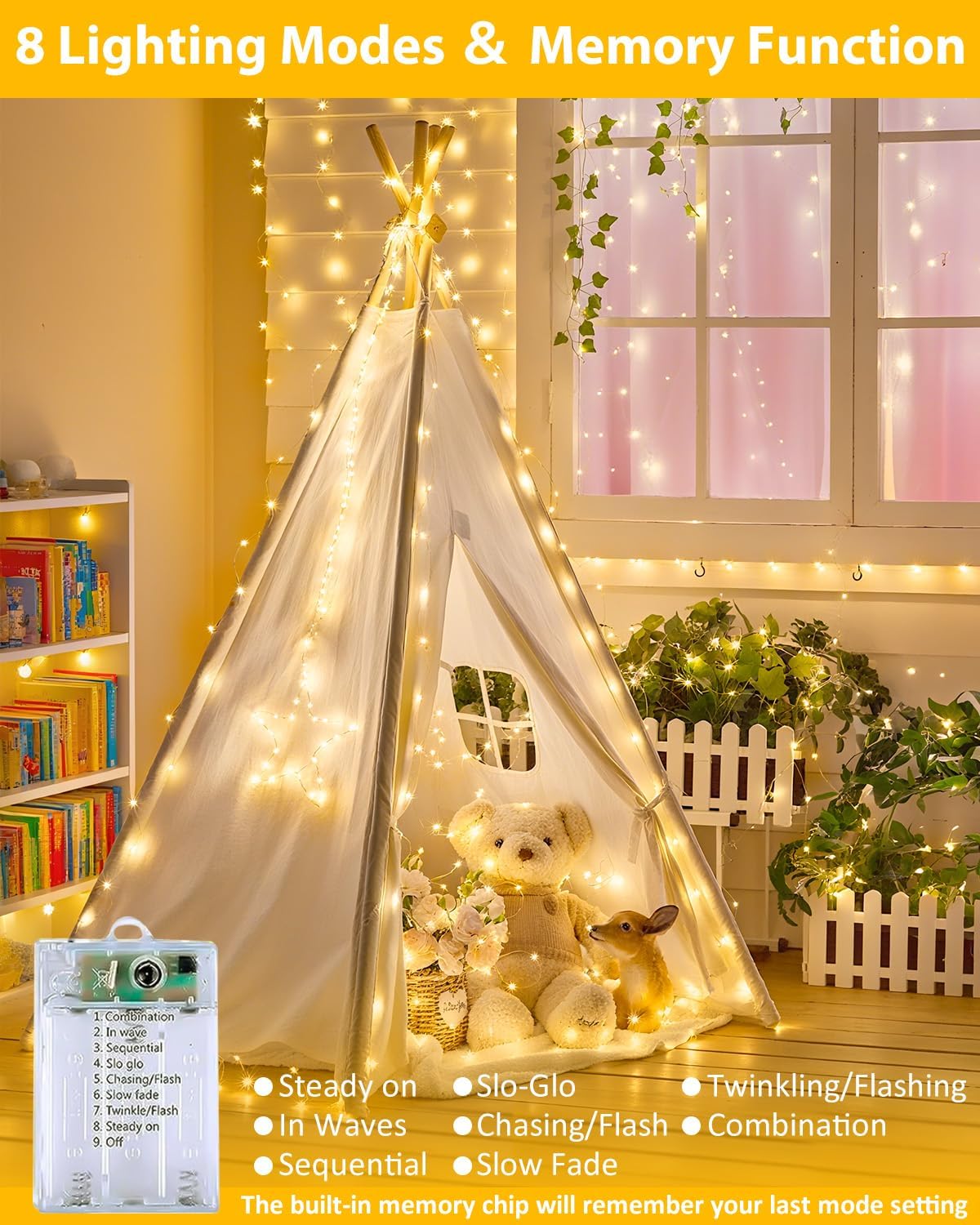 4 Pack 60 LED Fairy Lights Battery Operated with Remote, 20 FT Warm White | Cuttable, 8 Modes, Memory, Dimmable, Waterproof Battery String Lights with Timer for Indoor Outdoor, Christmas Decorations - Image 6